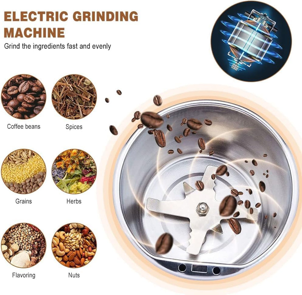 ⭐ Electric Coffee & Masala Grinder ⚡ Powerful Motor | Stainless Steel Blades | One-Touch Fresh Grind(Random Color)