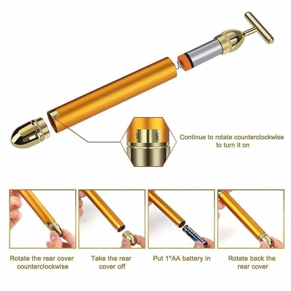 ✨ 24K Gold Energy Beauty Bar – Electric Facial Massage Roller ✨