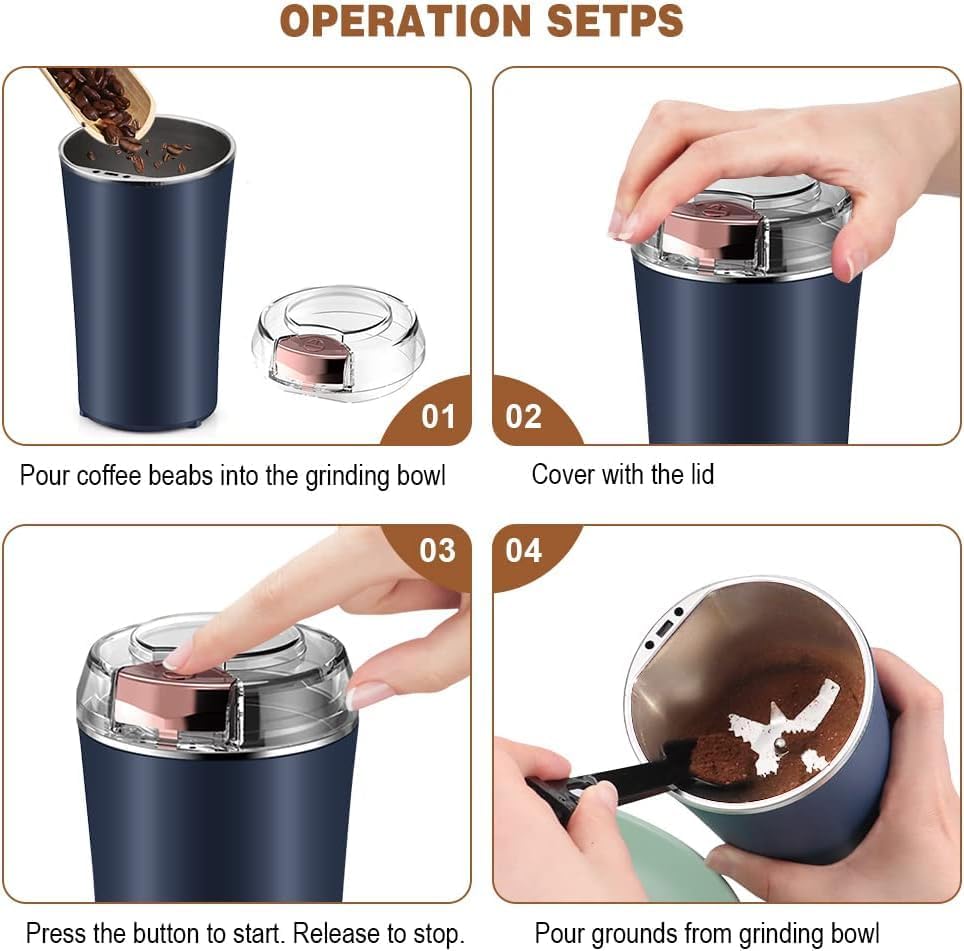 ⭐ Electric Coffee & Masala Grinder ⚡ Powerful Motor | Stainless Steel Blades | One-Touch Fresh Grind(Random Color)